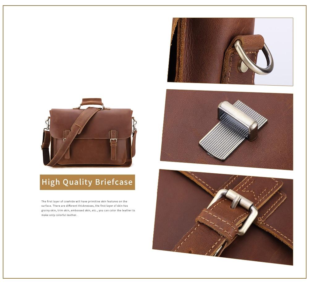 Vintage Crazy Horse Leather Large Briefcase for men, featuring a stylish design with multiple pockets and a durable zipper closure.