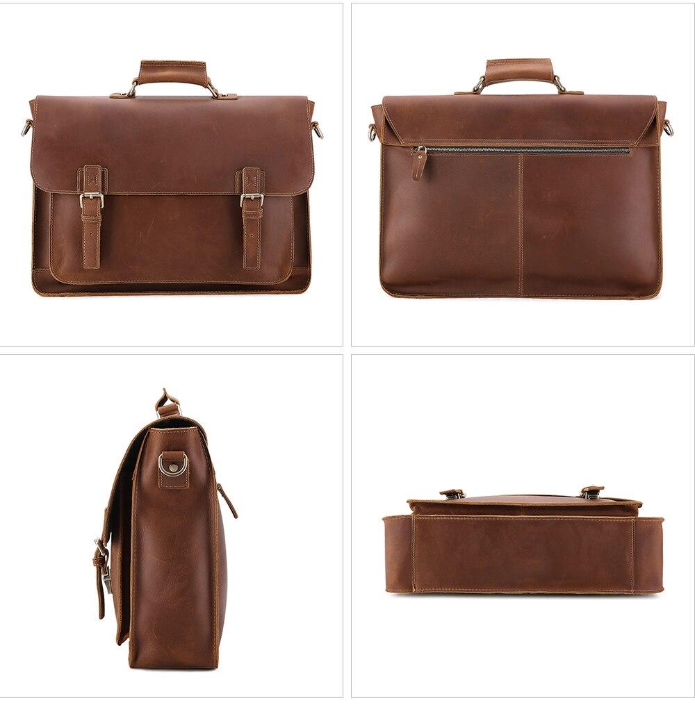 Vintage Crazy Horse Leather Large Briefcase for men, featuring a stylish design with multiple pockets and a durable zipper closure.
