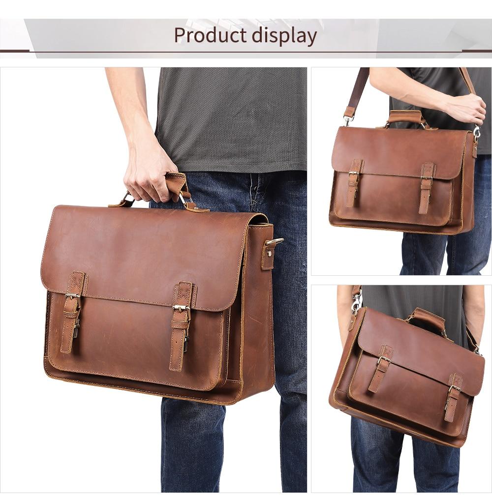 Vintage Crazy Horse Leather Large Briefcase for men, featuring a stylish design with multiple pockets and a durable zipper closure.