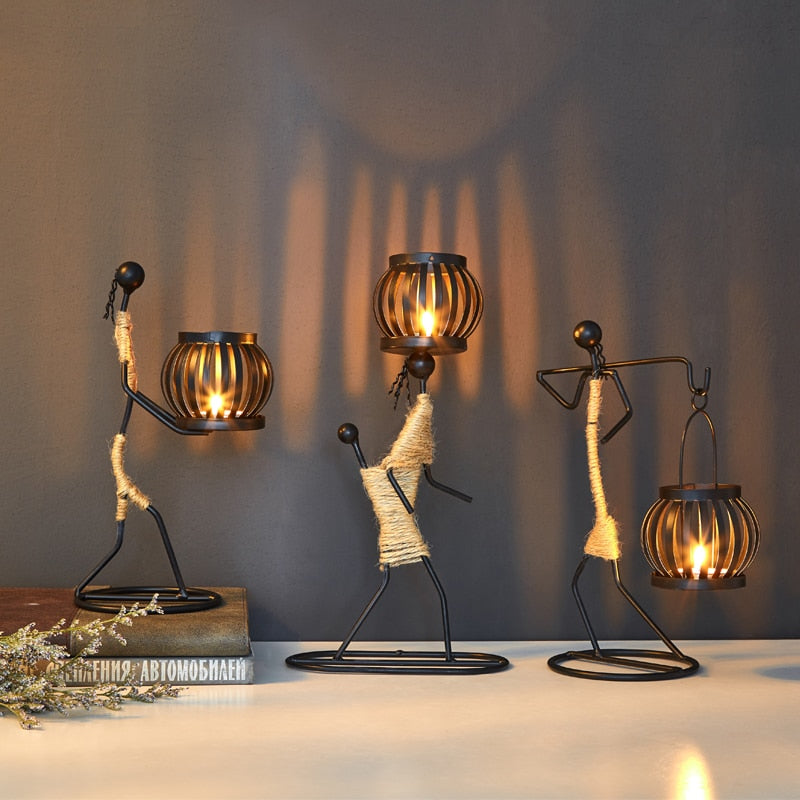 Creative Iron Candle Holder showcasing elegant design, perfect for home decor and ambiance enhancement.