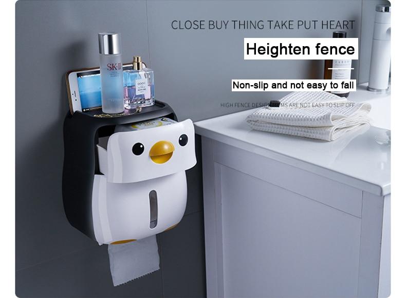 Creative penguin-shaped toilet roll paper holder, waterproof and wall-mounted, ideal for bathroom organization.