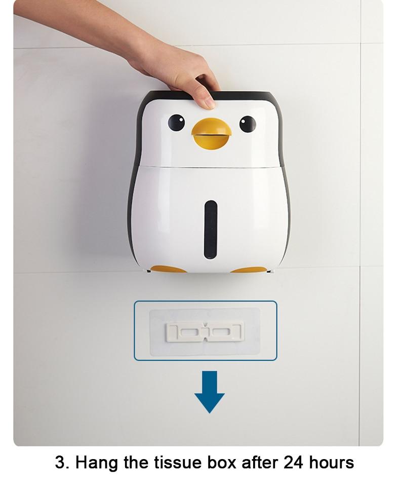 Creative penguin-shaped toilet roll paper holder, waterproof and wall-mounted, ideal for bathroom organization.