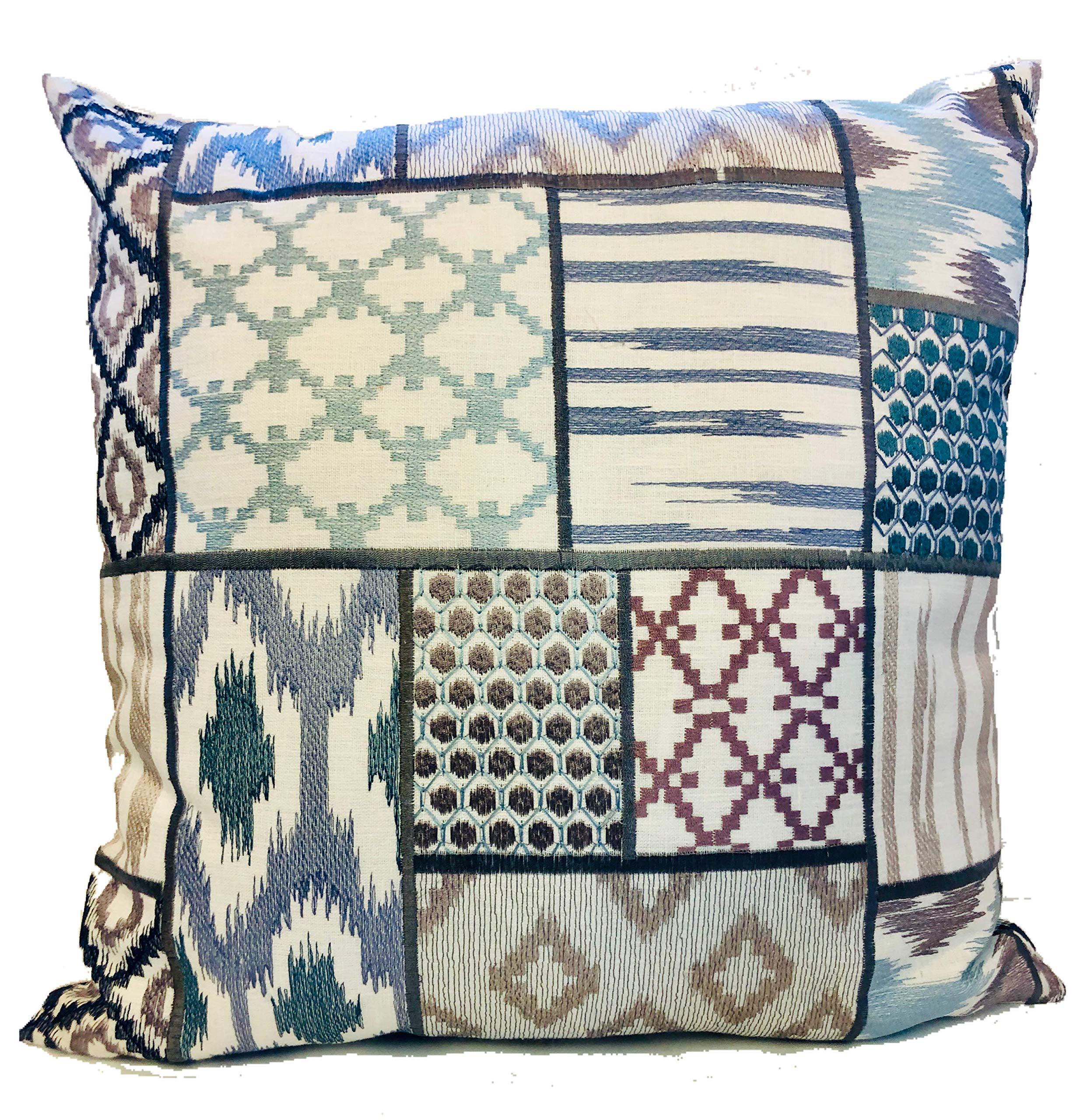 Set of two 20x20 decorative embroidered pillow covers with hidden zipper, featuring elegant designs and a soft polyester-cotton blend.