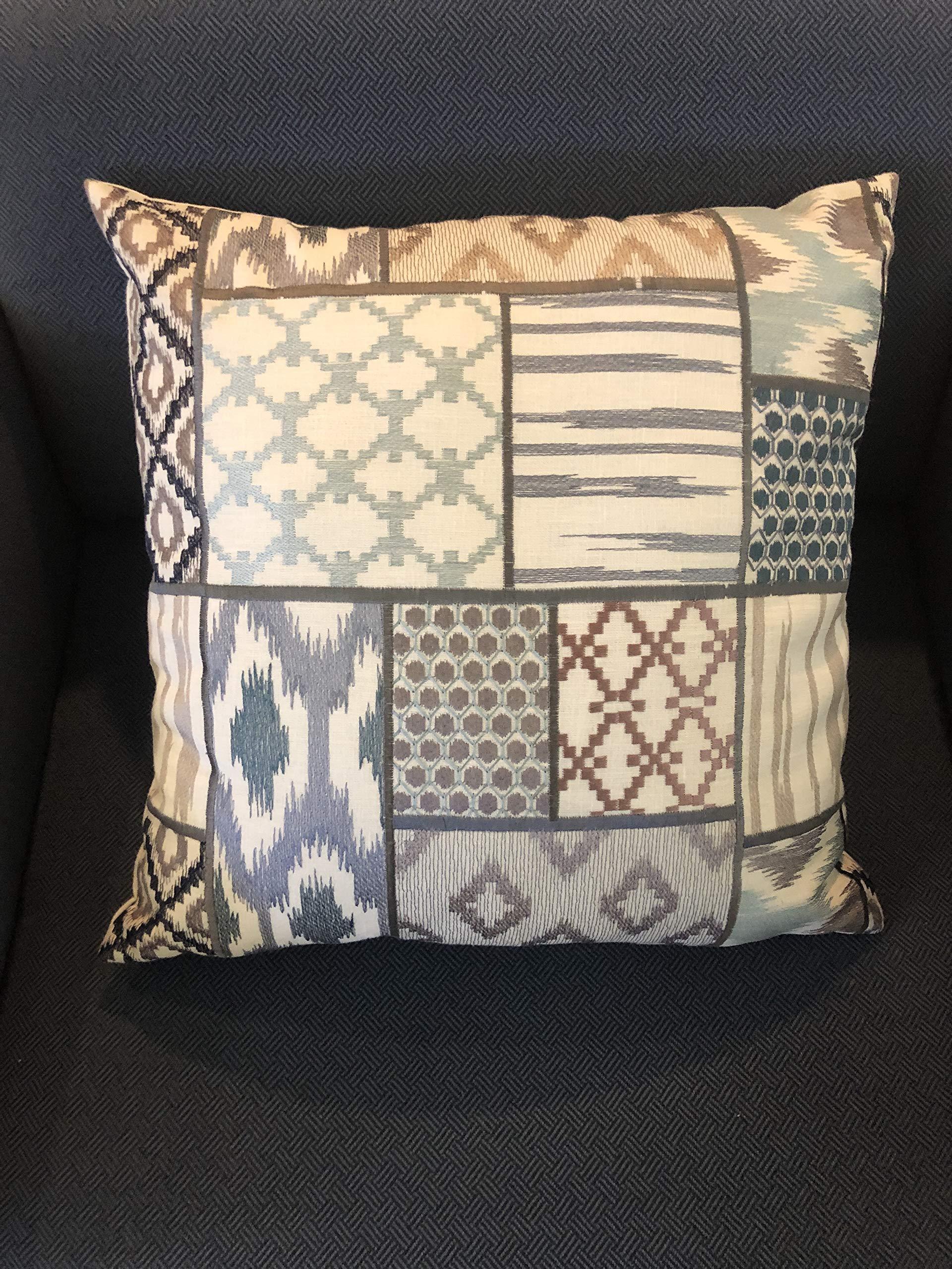 Set of two 20x20 decorative embroidered pillow covers with hidden zipper, featuring elegant designs and a soft polyester-cotton blend.