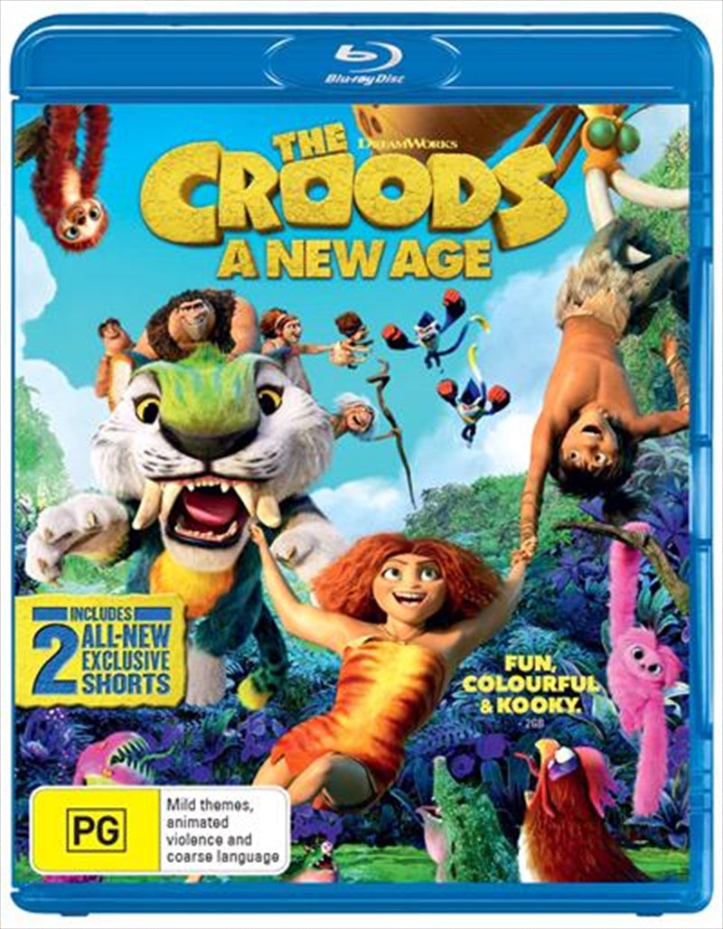 The Blu-ray cover of The Croods - A New Age featuring vibrant artwork of the prehistoric family and their new adventures.