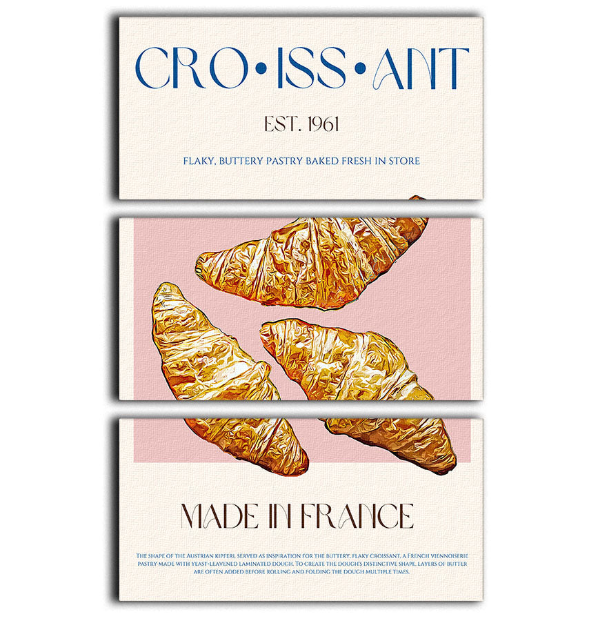 Three-panel canvas print featuring a detailed croissant design, enhancing modern decor.