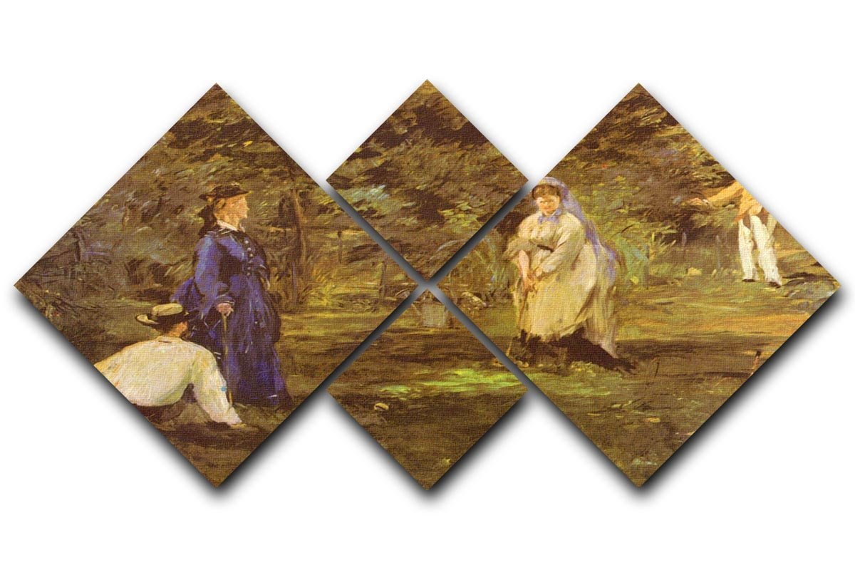 A 4-square multi-panel canvas featuring Manet's Croquet Party, showcasing vibrant colors and intricate details of a social gathering.