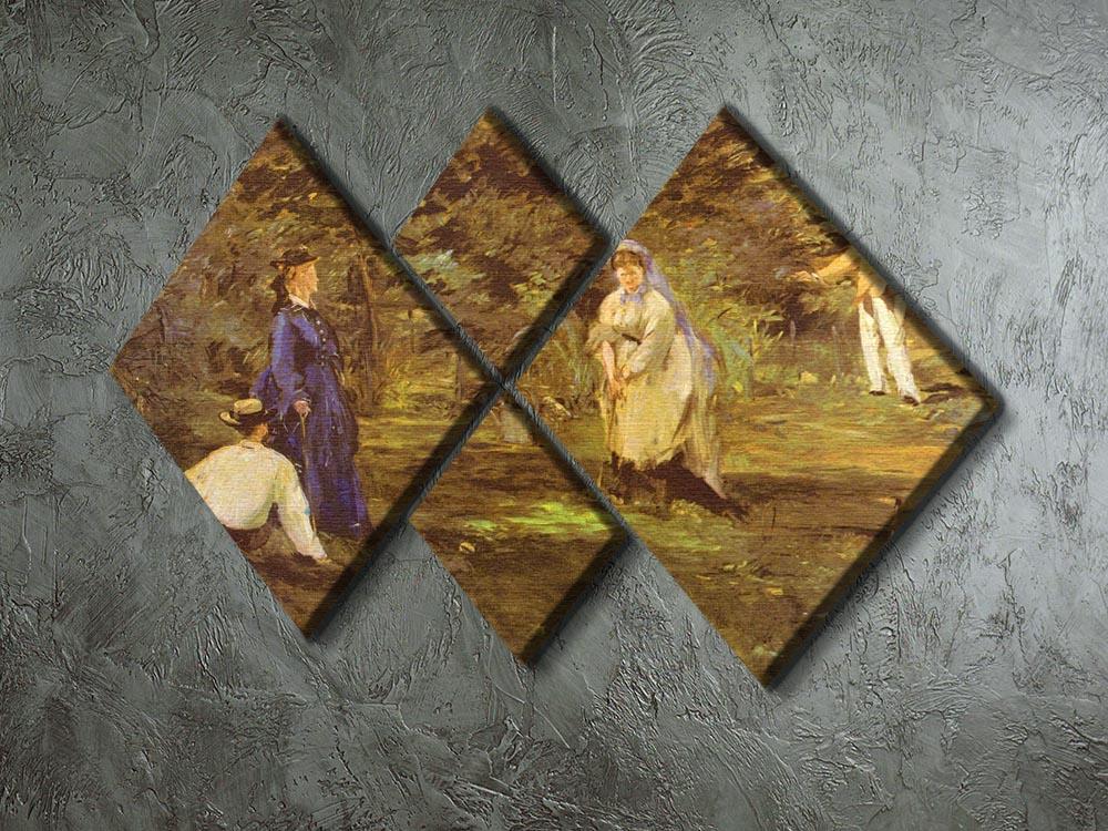 A 4-square multi-panel canvas featuring Manet's Croquet Party, showcasing vibrant colors and intricate details of a social gathering.