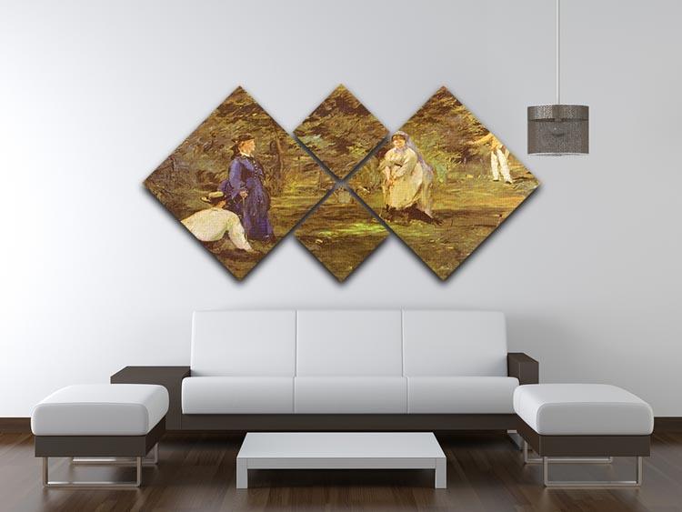 A 4-square multi-panel canvas featuring Manet's Croquet Party, showcasing vibrant colors and intricate details of a social gathering.
