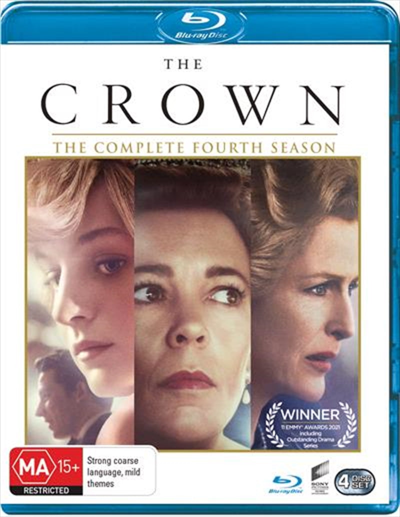 Blu-ray cover of Crown Season 4 featuring Queen Elizabeth II and Margaret Thatcher.