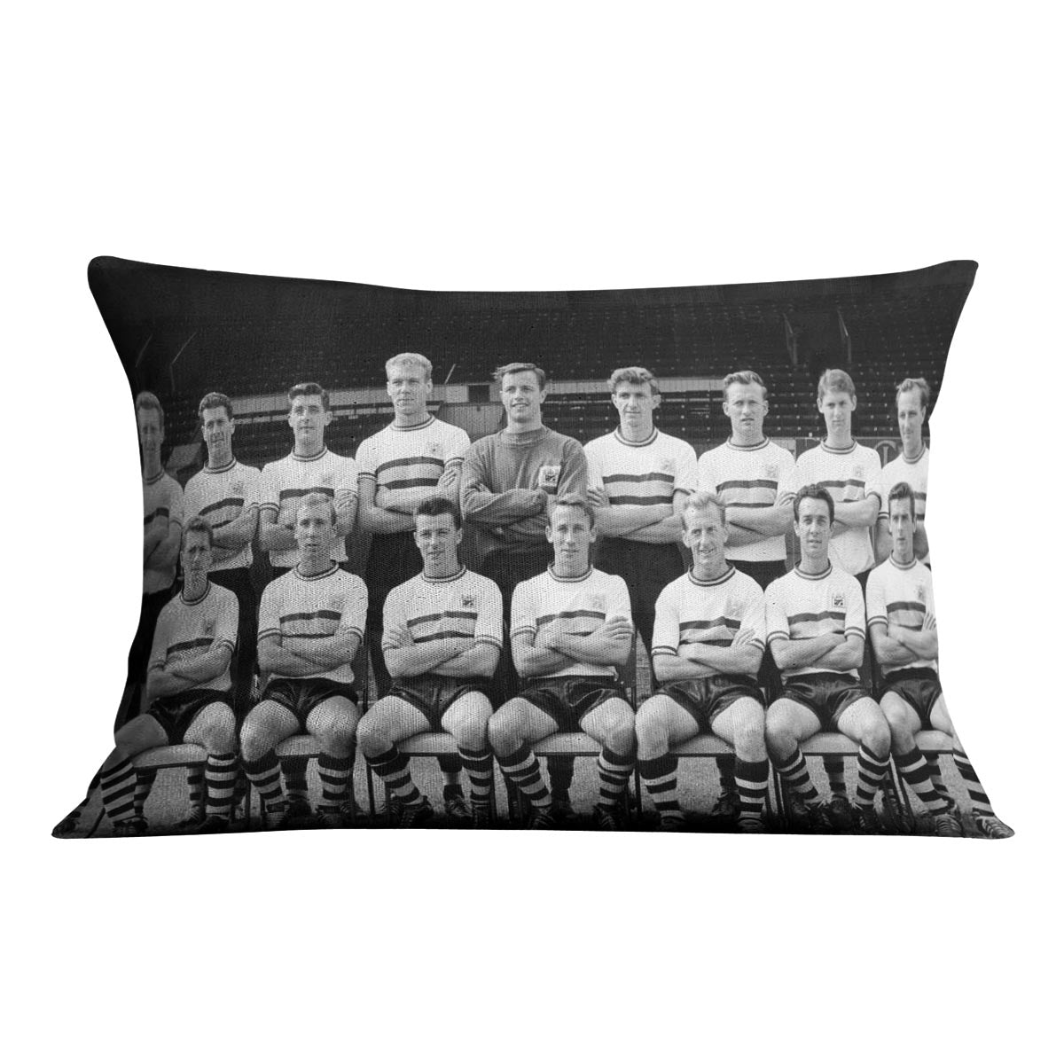 Crystal Palace Football Club Team Photo 1961 Cushion featuring vibrant colors and luxurious vegan faux suede material.