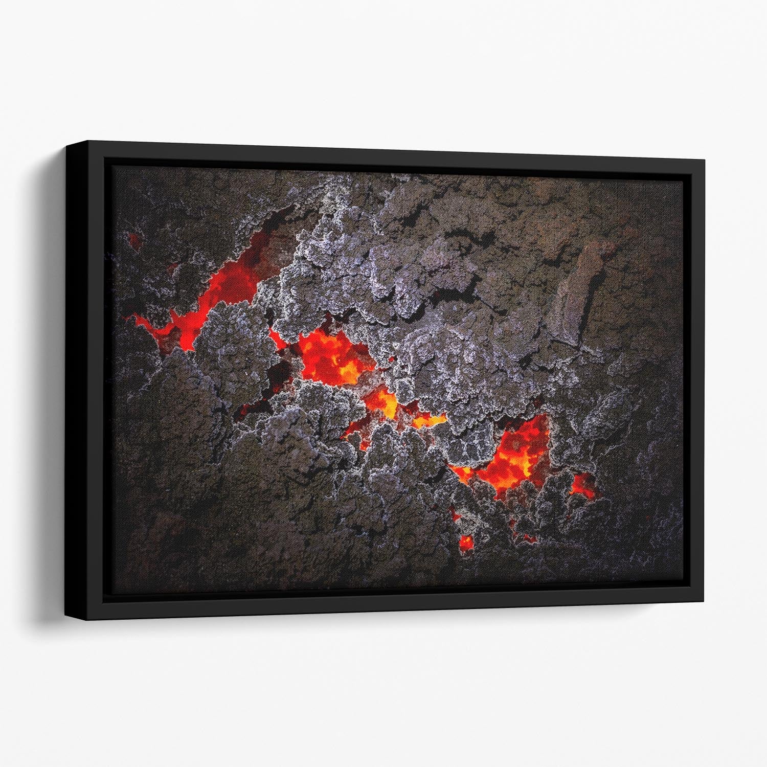 A vibrant Crystallization Floating Framed Canvas showcasing abstract art in a stylish wooden frame, perfect for modern home decor.