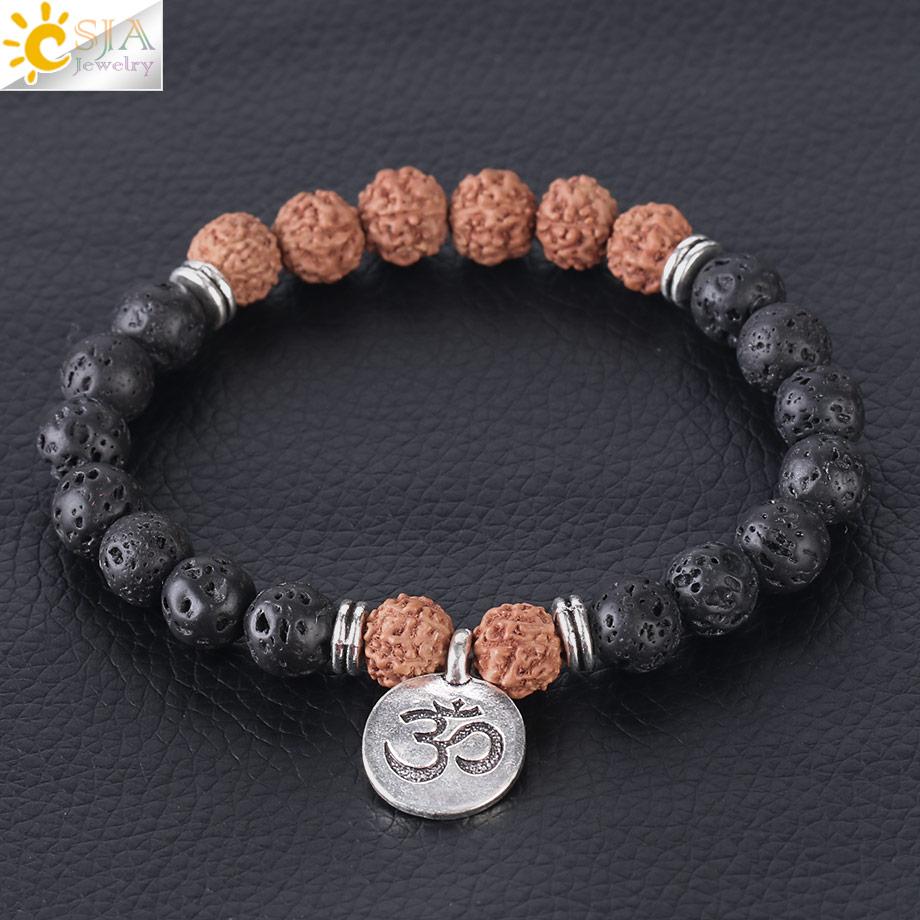 CSJA New 7 Chakra Gemstone Bracelet featuring colorful semi-precious stones and lava beads, designed for healing and meditation.