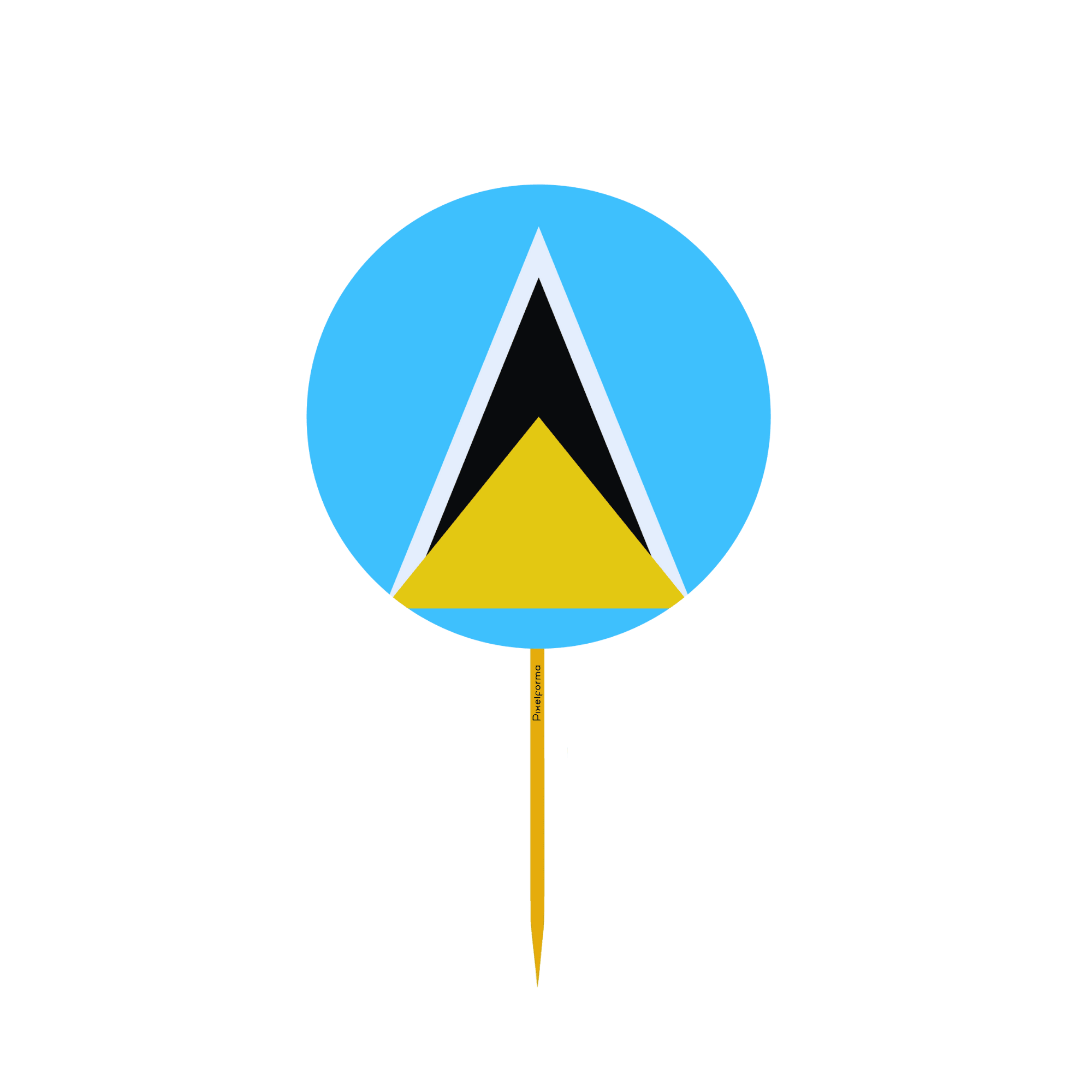 Cure-dents ronds Drapeau de Sainte-Lucie en bambou, disponibles en plusieurs tailles, décorés avec un drapeau adhésif coloré.