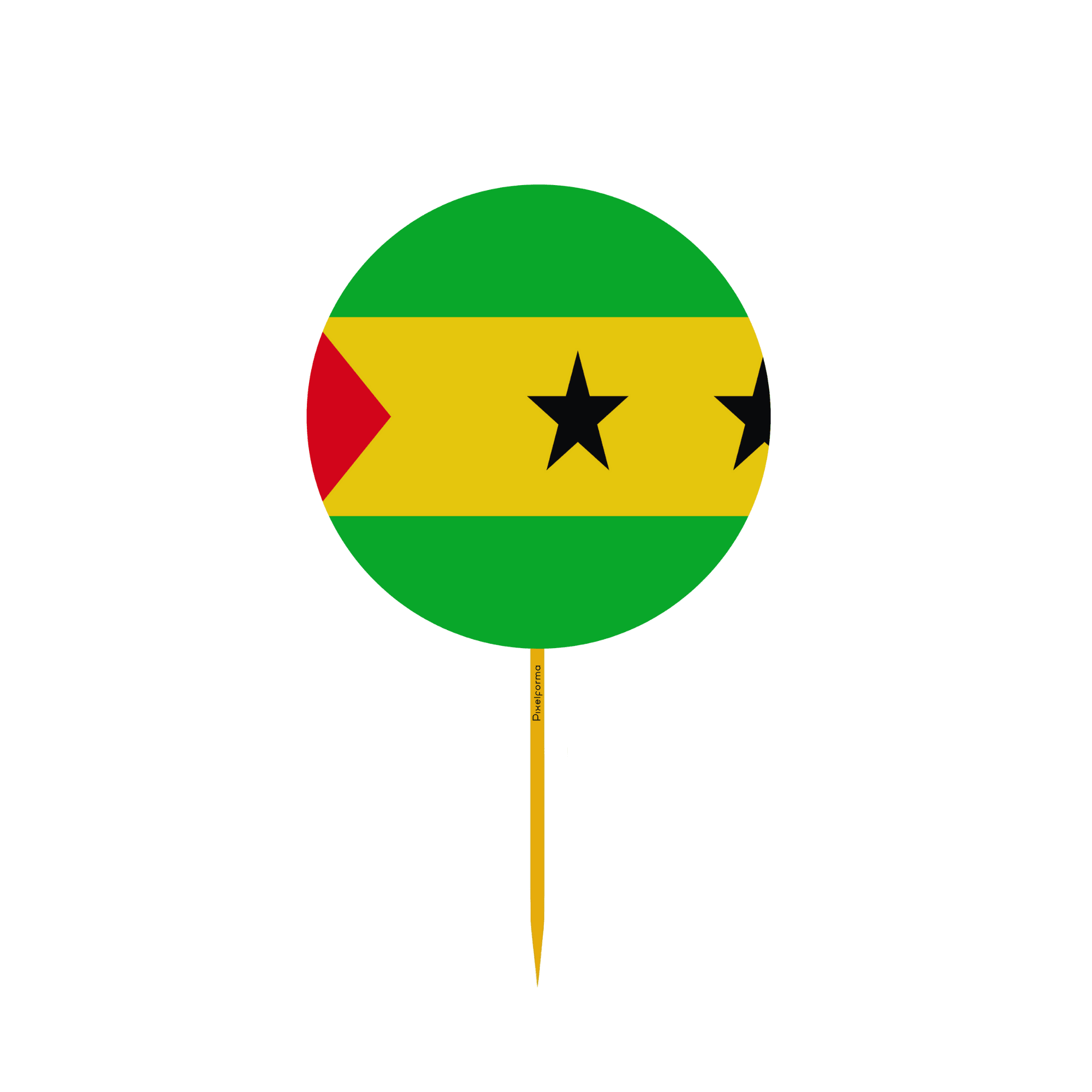 Cure-dents ronds avec drapeau de Sao Tomé-et-Principe sur bâton en bambou, disponibles en plusieurs tailles.