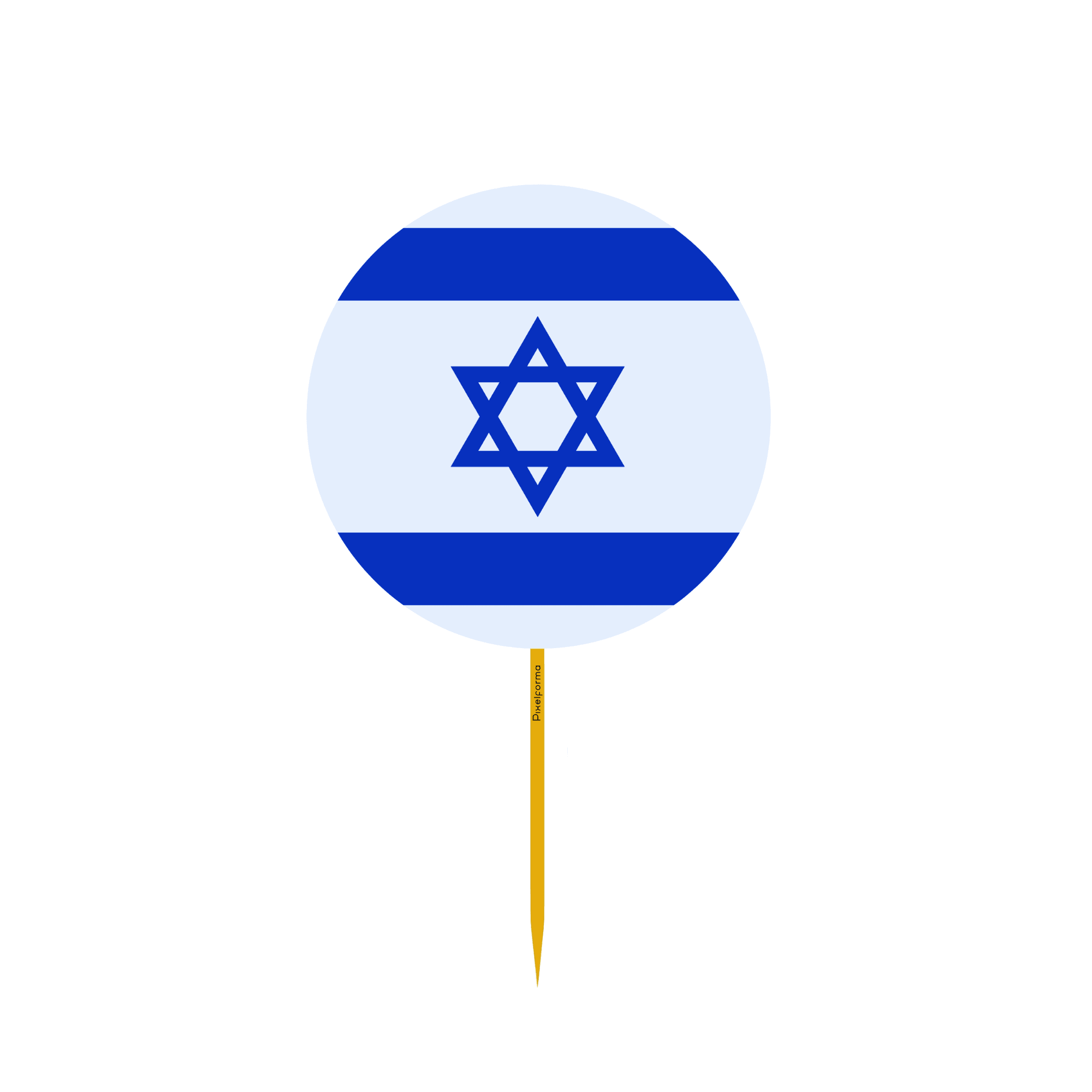 Cure-dents ronds avec le drapeau d'Israël sur un bâton en bambou, disponibles en plusieurs tailles.