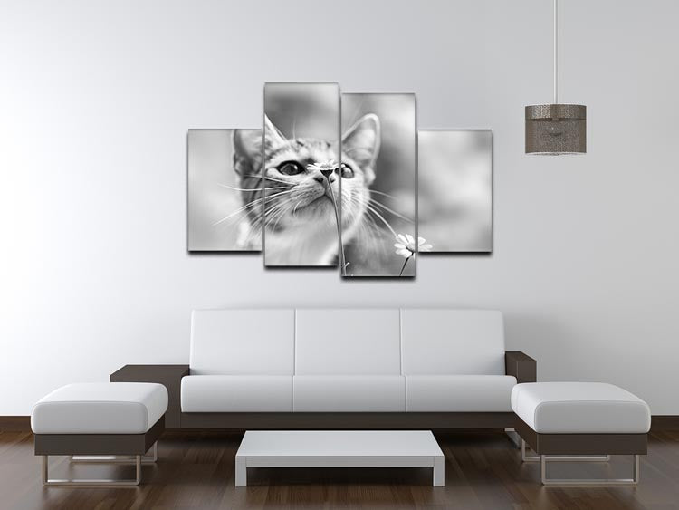 Curious 4 Split Panel Canvas artwork featuring four equal sections creating a cohesive design, ideal for modern decor.