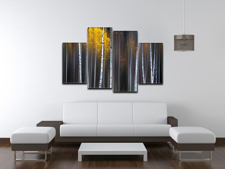 Curtain Of Fall 4 Split Panel Canvas artwork featuring vibrant colors and a dynamic design, displayed in a modern living space.