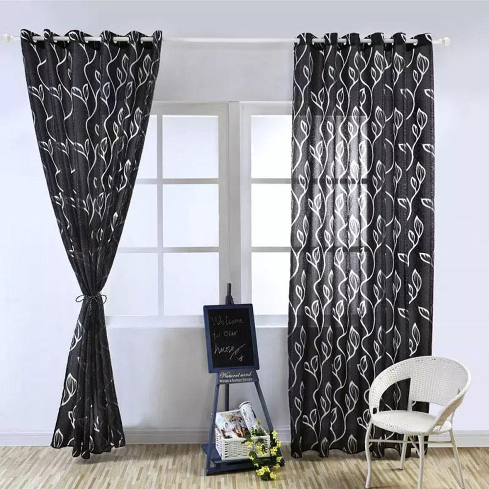 Elegant semi-shading sliding curtain with leaf patterns, available in multiple colors, perfect for living room windows and patios.
