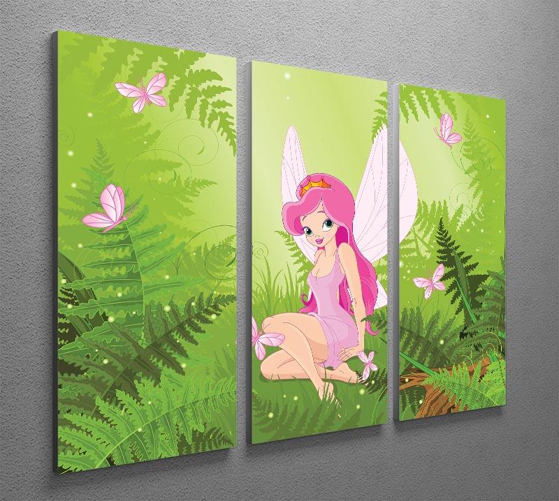 A beautiful 3-panel canvas print featuring a cute fairy in a magical forest, showcasing vibrant colors and intricate details.