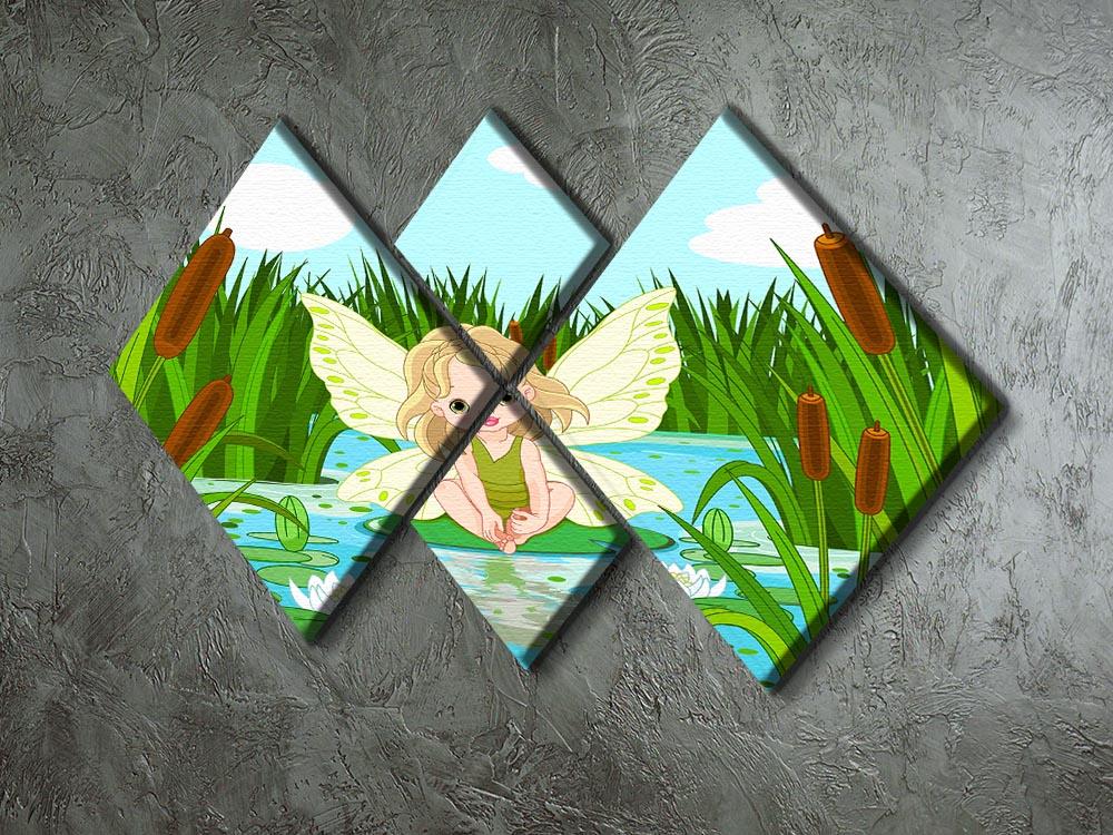 A whimsical multi-panel canvas featuring a cute fairy sitting on a vibrant lily leaf, perfect for home decor.