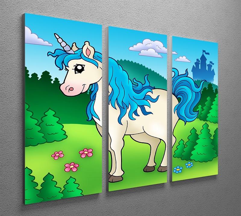 A beautiful 3-panel canvas print featuring a cute unicorn in a lush forest, ideal for home decor.
