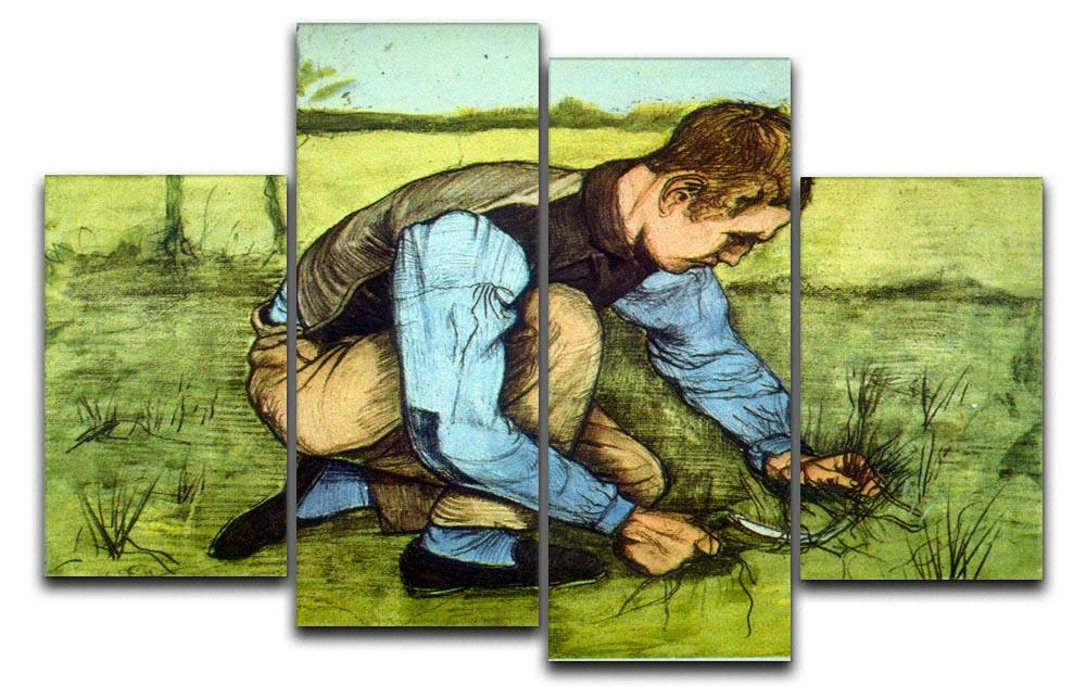 A vibrant 4-split canvas artwork depicting cutting grass, showcasing a dynamic and cohesive design.