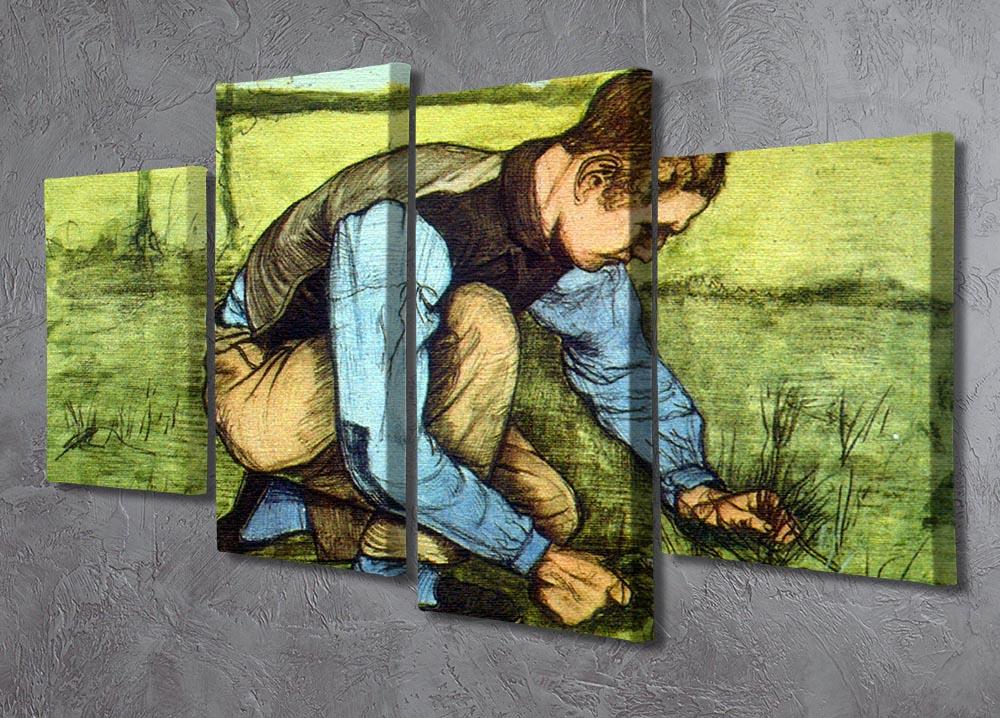 A vibrant 4-split canvas artwork depicting cutting grass, showcasing a dynamic and cohesive design.