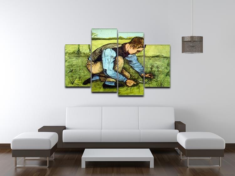 A vibrant 4-split canvas artwork depicting cutting grass, showcasing a dynamic and cohesive design.