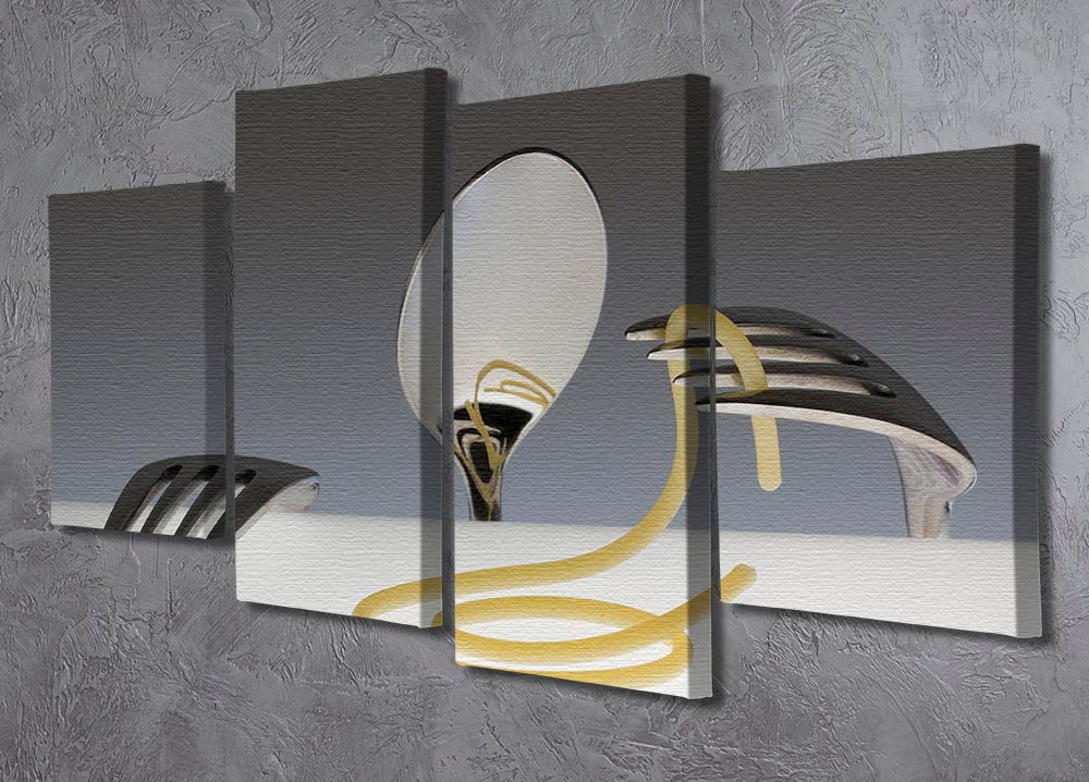 A vibrant 4-panel canvas artwork featuring cutlery and spaghetti, perfect for dining room decor.