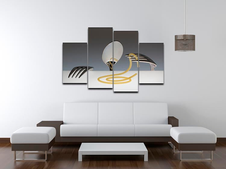 A vibrant 4-panel canvas artwork featuring cutlery and spaghetti, perfect for dining room decor.