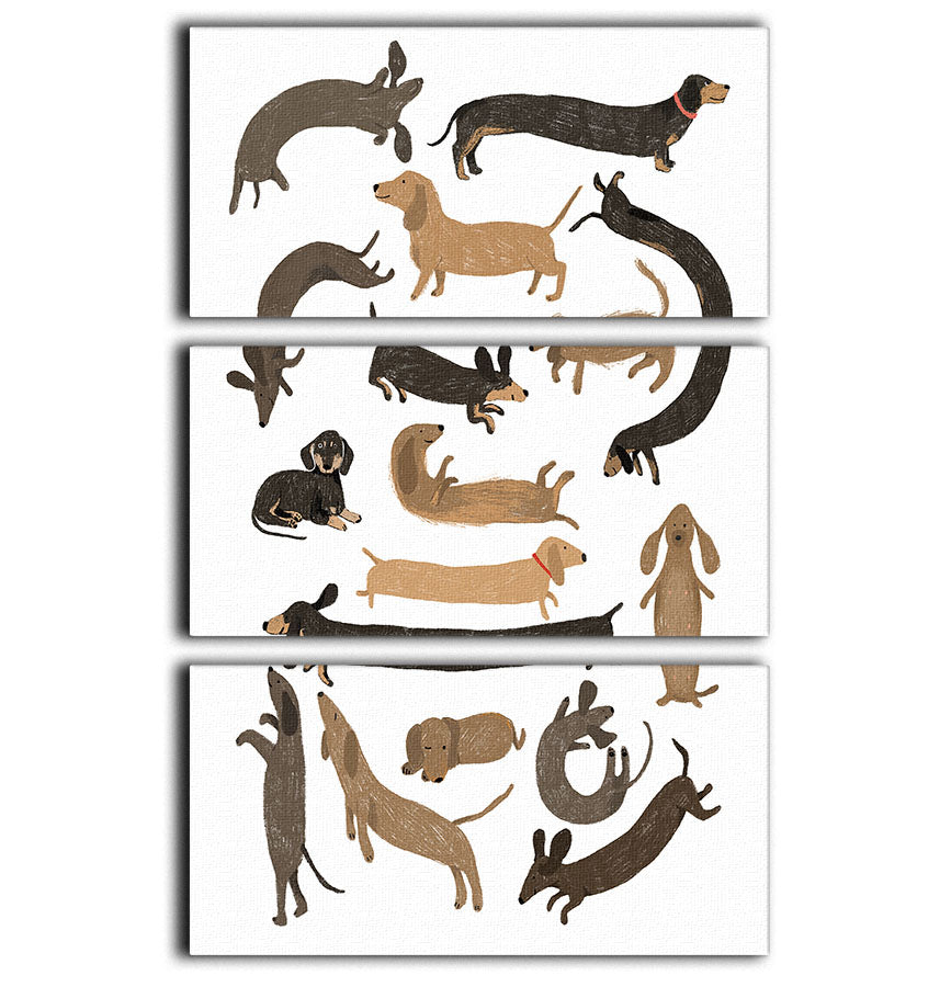 A beautiful 3-panel canvas print featuring a Dachshund design, showcasing vibrant colors and intricate details, perfect for home decor.