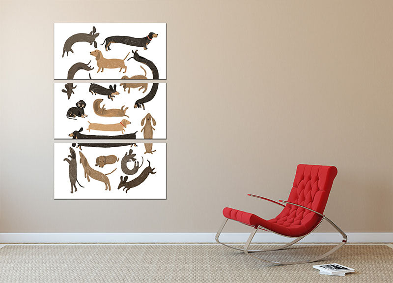 A beautiful 3-panel canvas print featuring a Dachshund design, showcasing vibrant colors and intricate details, perfect for home decor.