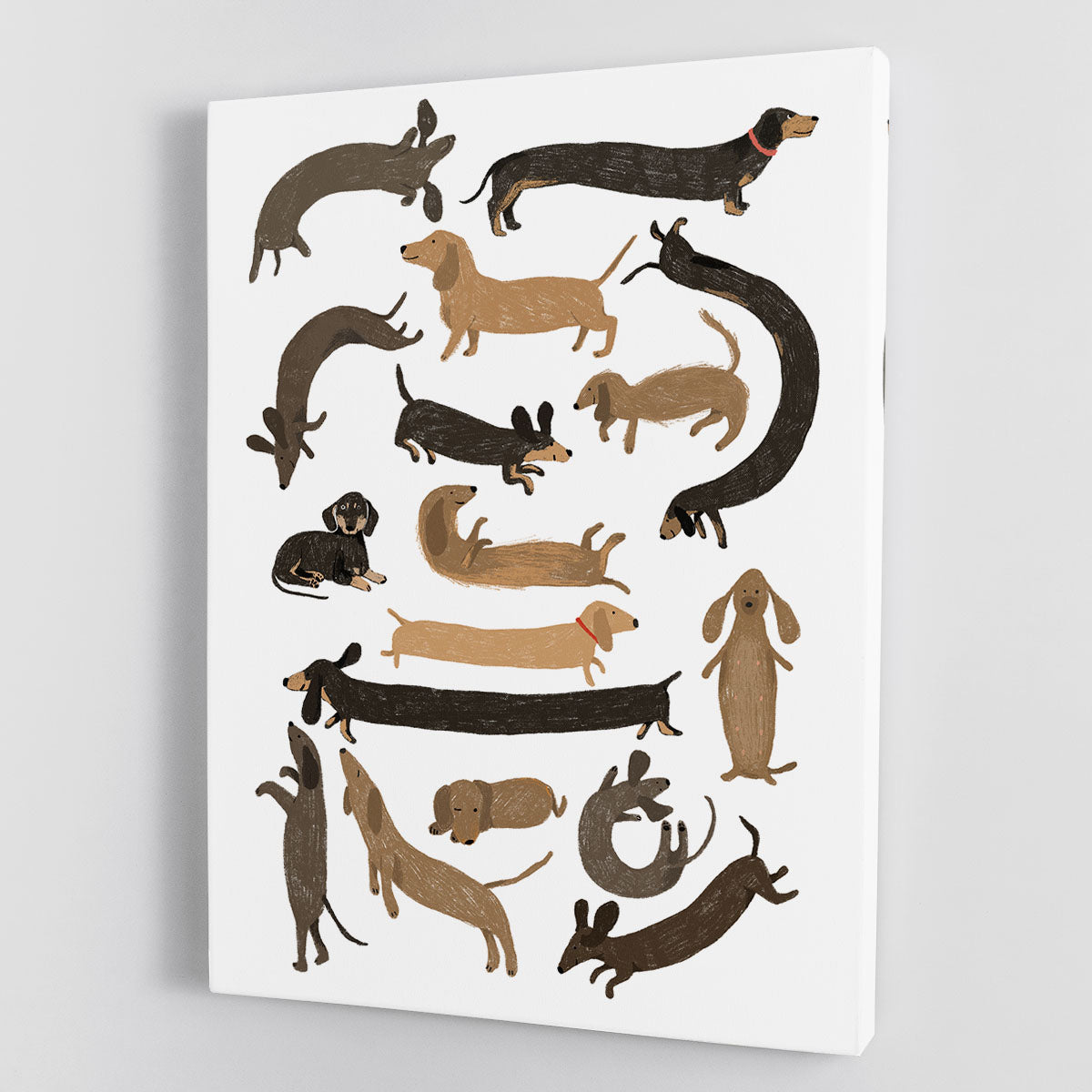 A charming Dachshund Print Canvas Print showcasing a cute dachshund illustration, perfect for home decor.