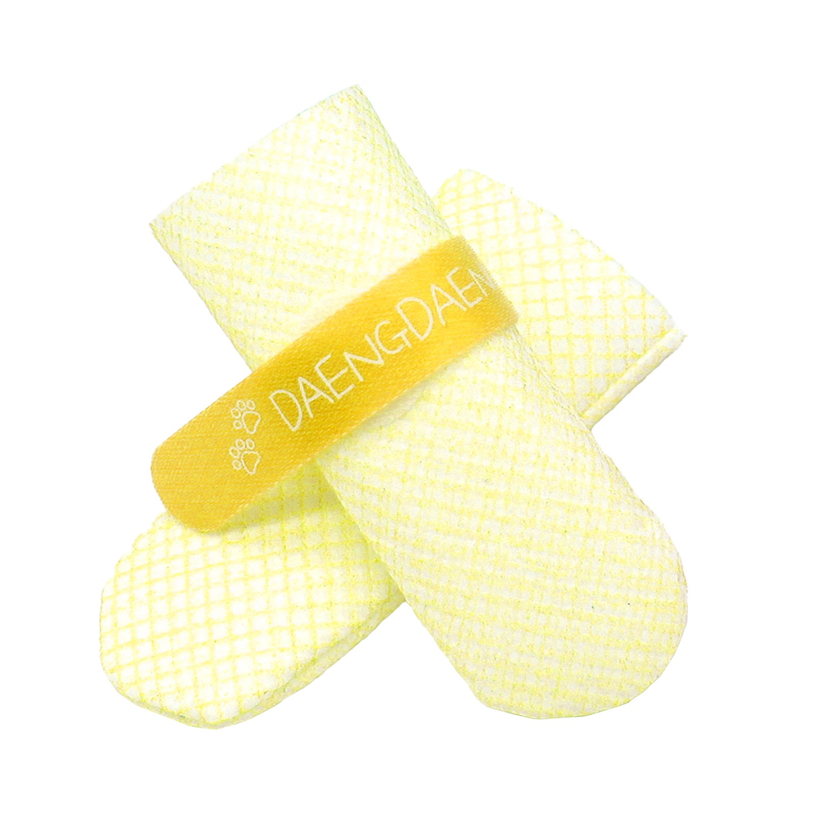 Daeng Daeng Shoes in yellow, a pack of 28 waterproof disposable dog boots designed for comfort and safety.