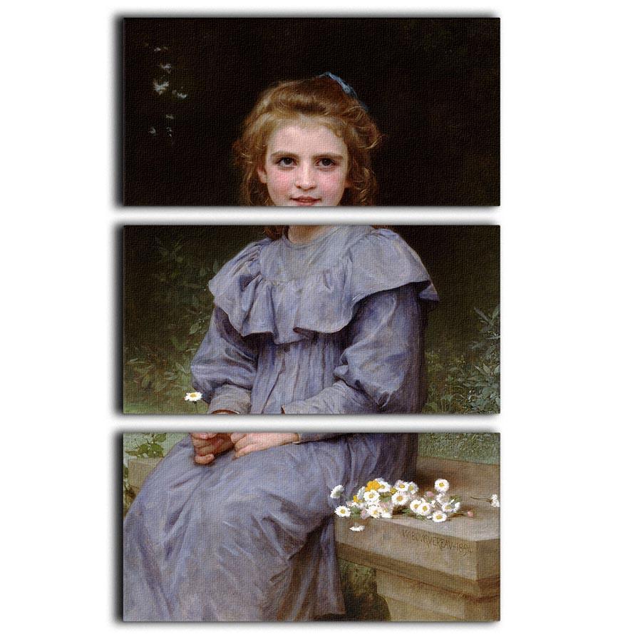 Daisies By Bouguereau 3 Split Panel Canvas Print featuring vibrant floral artwork on three panels.