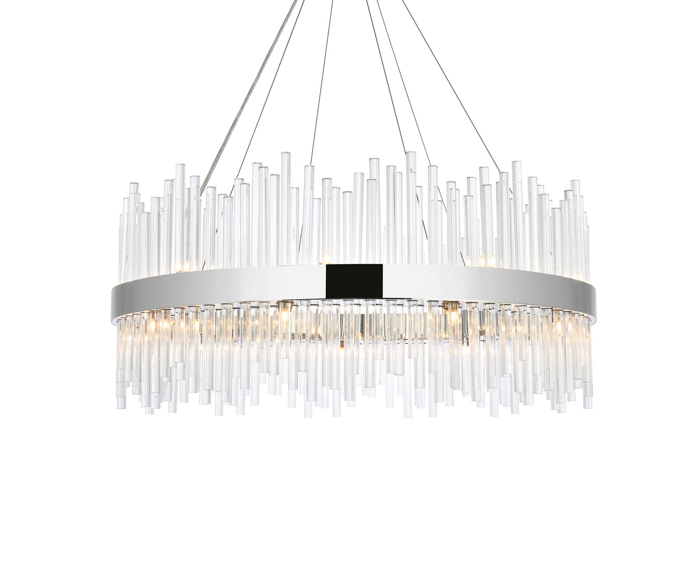 Dallas 36 inch round crystal pendant light in chrome, featuring clear crystals and a modern design, perfect for elegant home decor.