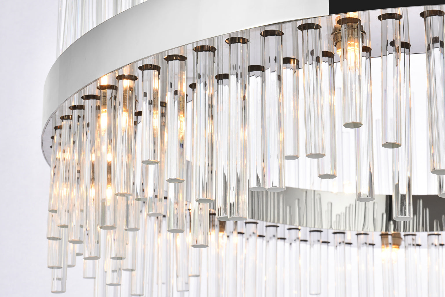 Dallas 36 inch round crystal pendant light in chrome, featuring clear crystals and a modern design, perfect for elegant home decor.