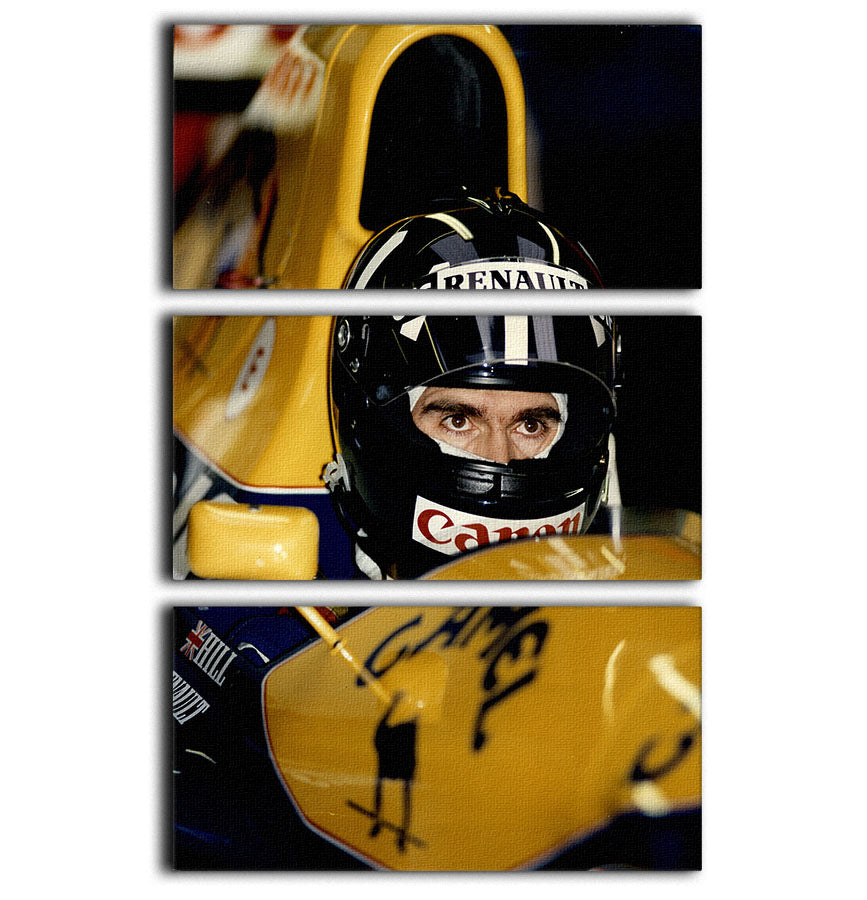 Damon Hill at Silverstone 3-panel canvas print showcasing vibrant racing imagery, perfect for home or office decor.