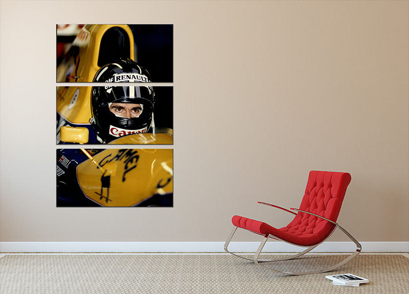 Damon Hill at Silverstone 3-panel canvas print showcasing vibrant racing imagery, perfect for home or office decor.
