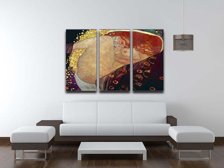 Danae by Klimt 3 Split Panel Canvas Print featuring vibrant colors and intricate details, perfect for home decor.