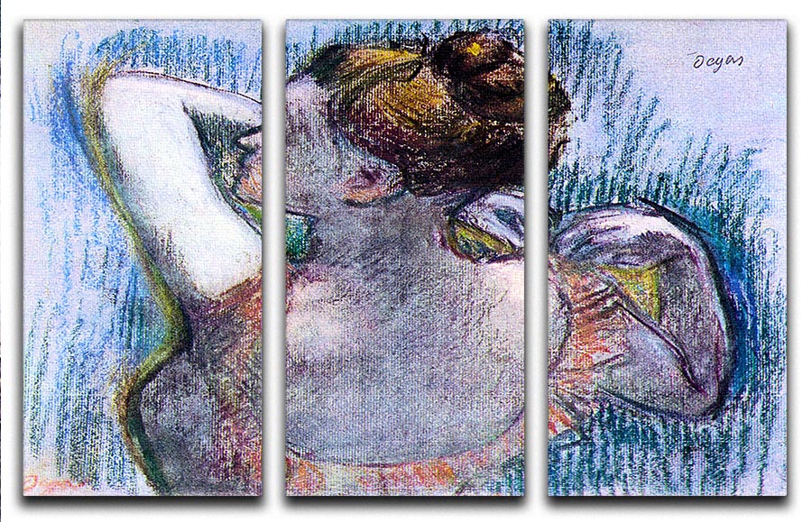 Dancer 1 by Degas 3 Split Panel Canvas Print showcasing elegant ballerina artwork in three panels.