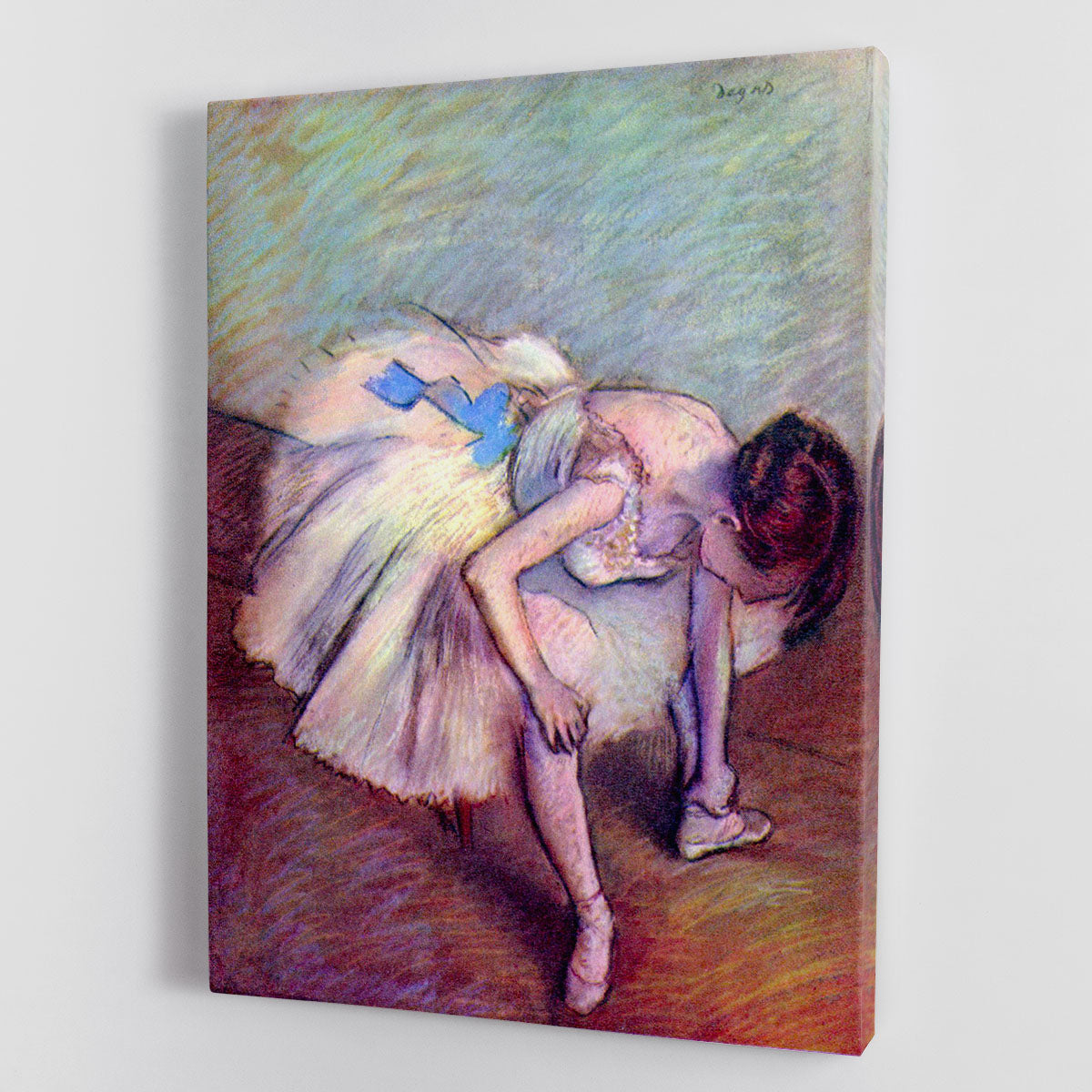 Canvas print of Degas's Dancer Bent Over, showcasing a graceful ballet dancer in motion.