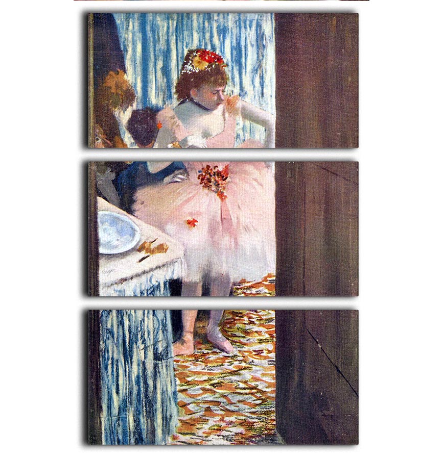 Three-panel canvas print of Degas' Dancer in the Loge, showcasing elegant dancers in a theater setting.