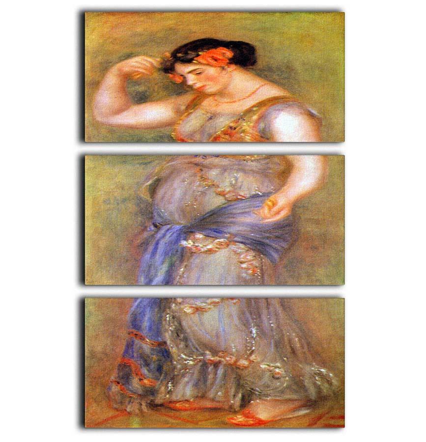 Three-panel canvas print of Renoir's Dancer with Castanets, showcasing vibrant colors and intricate details.