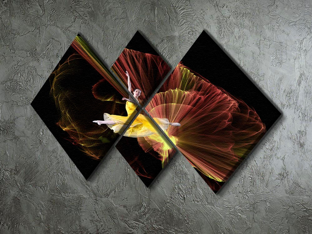 A vibrant 4-square multi panel canvas artwork featuring a dancer illuminated by light, creating a dynamic and inspiring visual effect.