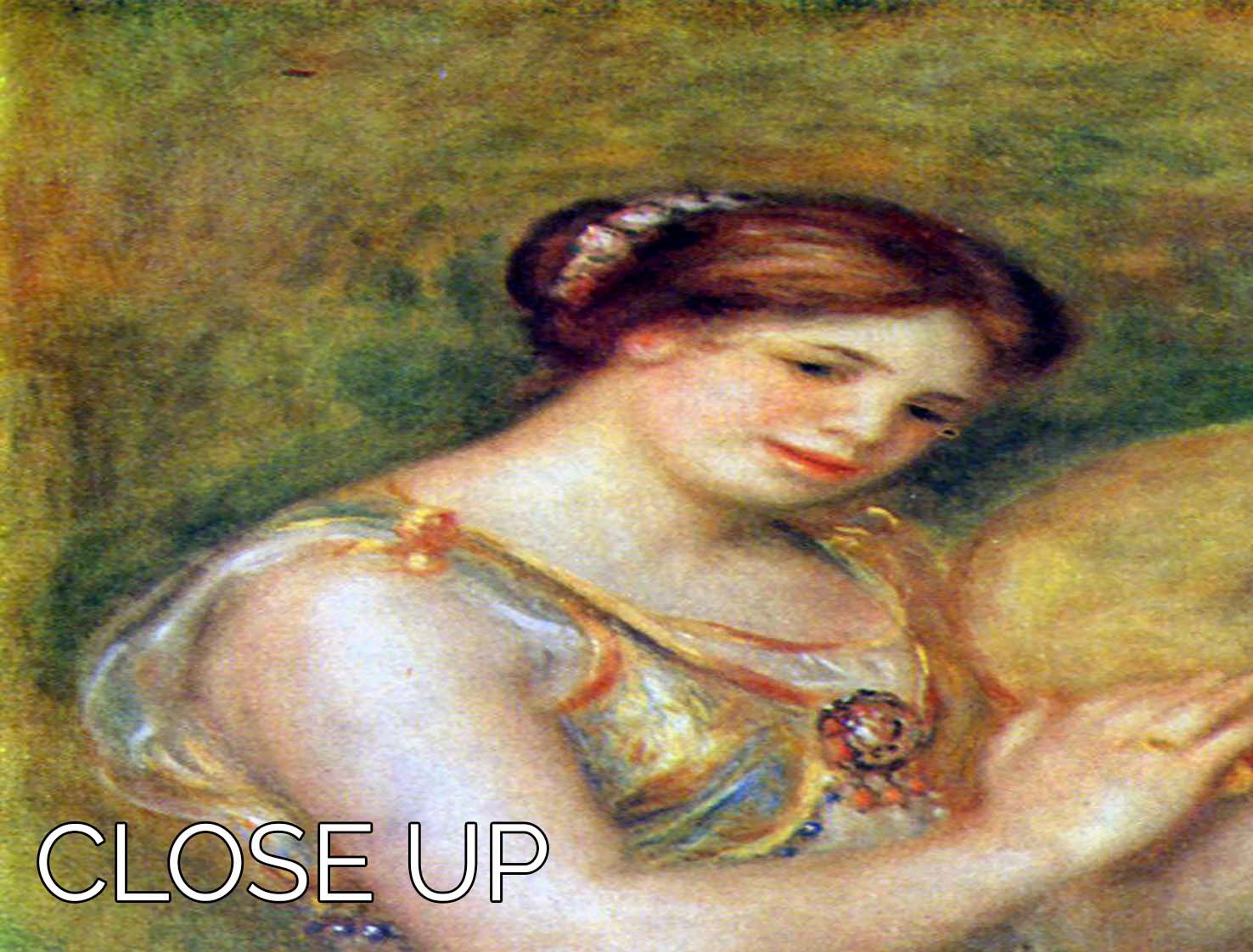 Three-panel canvas print of Renoir's Dancer with Tambourine, showcasing vibrant colors and intricate details.