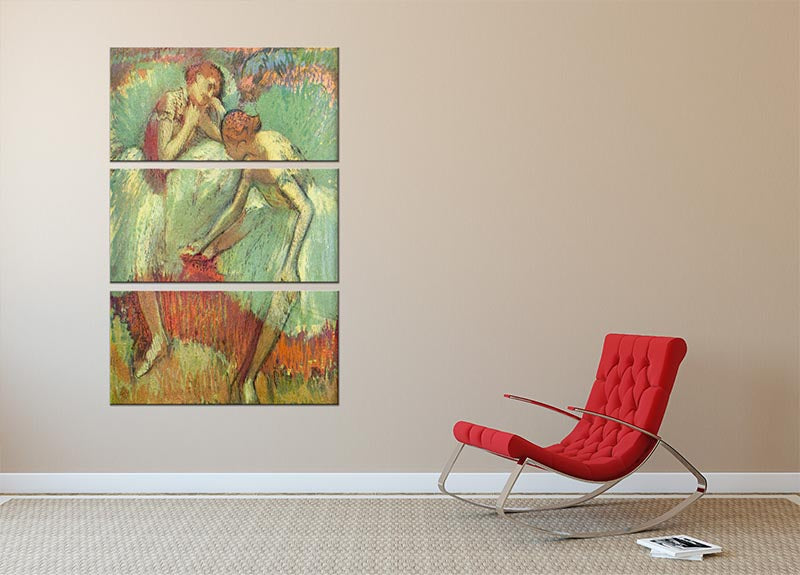 Dancers in Green by Degas, a 3-panel canvas print showcasing elegant ballet dancers in a vibrant green setting.