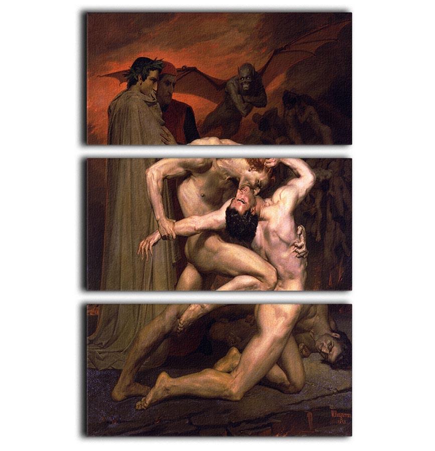 Dante and Virgil in Hell 3-panel canvas print by Bouguereau, showcasing intricate details and vibrant colors.