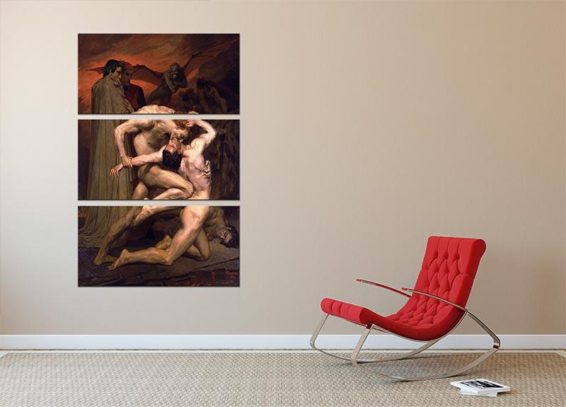 Dante and Virgil in Hell 3-panel canvas print by Bouguereau, showcasing intricate details and vibrant colors.